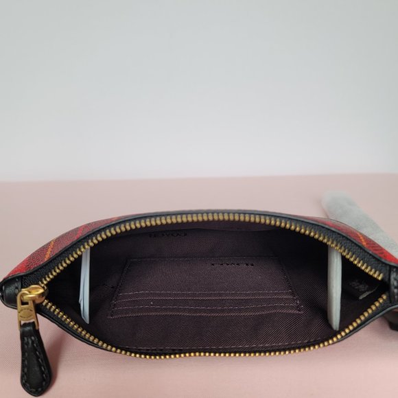COACH Small Printed Plaid Coated Canvas Wristlet- Red Multi $75.⭐ - Picture 13 of 16